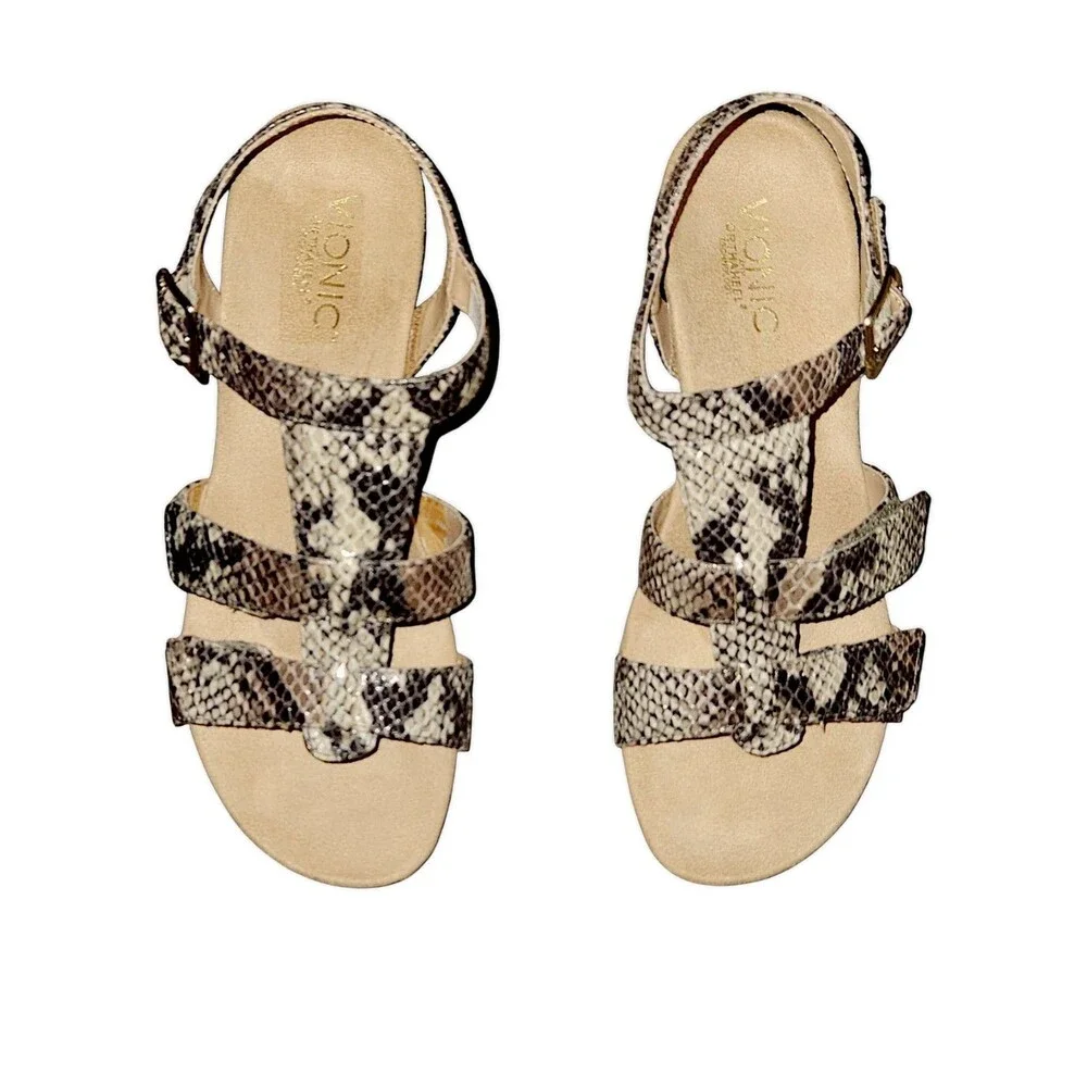 Vionic Women’s Glenda Natural Snakeskin Coastal Grandma Wedge Sandal Siz…